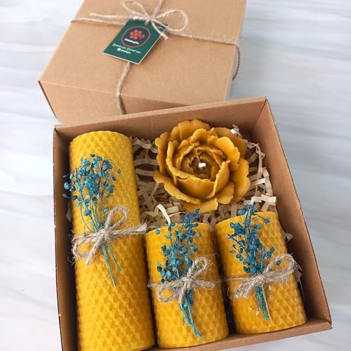 Alternative view of Mum Dekoratif Hediye Kutusu 4 Lü Set Doğal Petek Beeswax Candle Açmış Gül (Mavi süslemeli açmış gül)