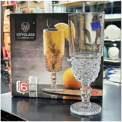 6'lı Kokteyl Cam Kadeh - 220 ml İçecek Bardakları Kristal Tasarımlı Bardak, Şerbet Meyve Suyu Meşrubat İçki Bardağı