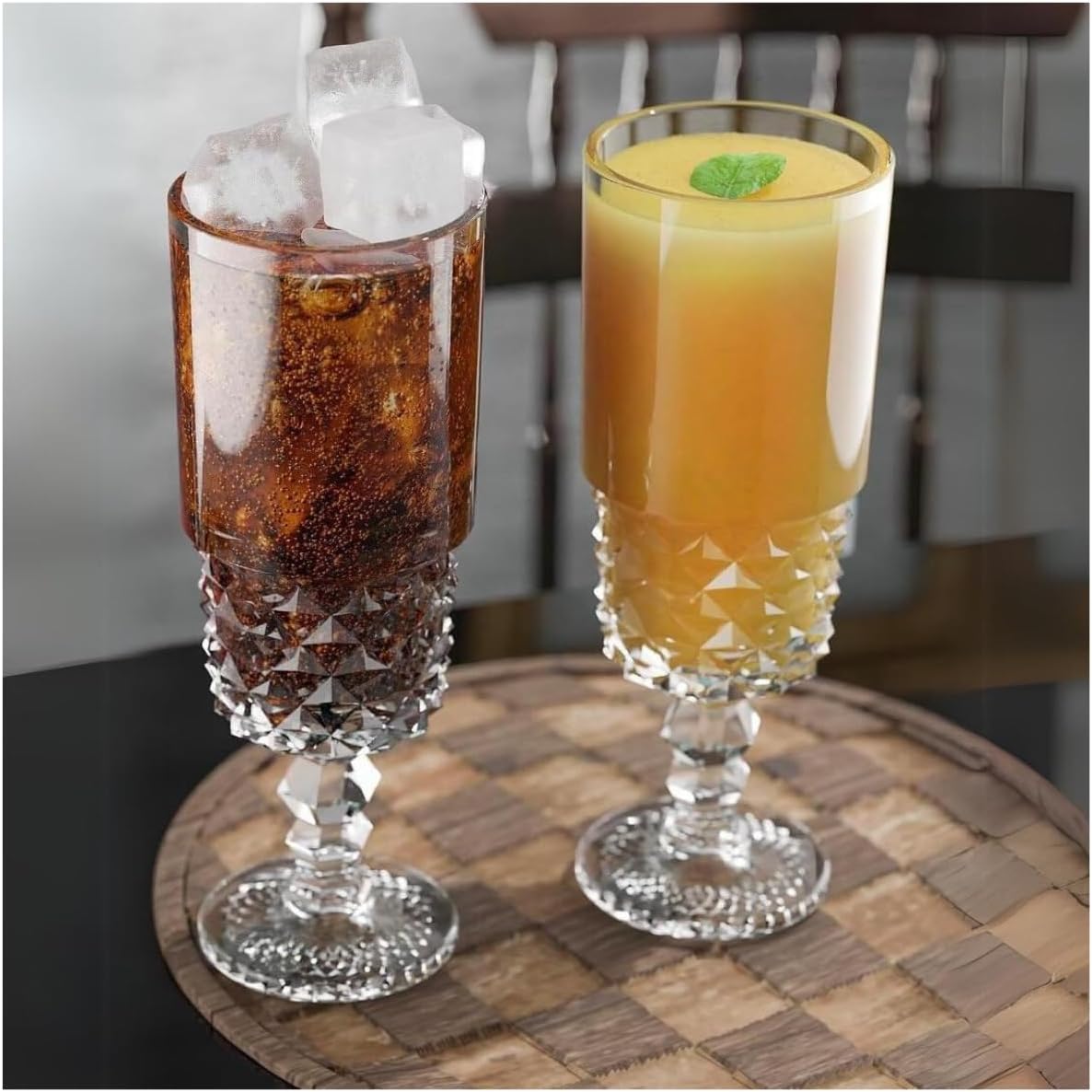 Alternative view of 6'lı Kokteyl Cam Kadeh - 220 ml İçecek Bardakları Kristal Tasarımlı Bardak, Şerbet Meyve Suyu Meşrubat İçki Bardağı