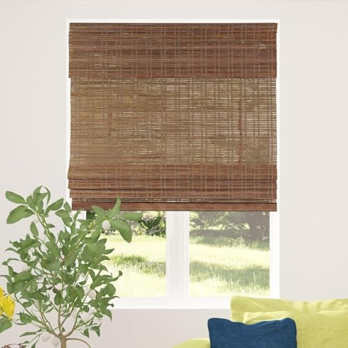 CALYX INTERIORS Akülü Bambu Panjur, Işık Filtreleme, 77,5 cm G x 121,9 cm Y, Seylan Kestanesi