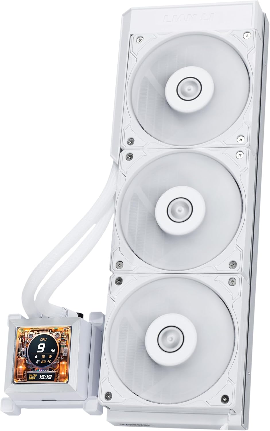 Alternative view of Li Hydroshift 360 AIO - Pre-installed 3 x 28MM Fans - -Mounted Coolant Pathway - 2.88” LCD Screen - 480 × 480 Resolution - Captured Screenshots or Recorded Videos - (HSLCD36SW)