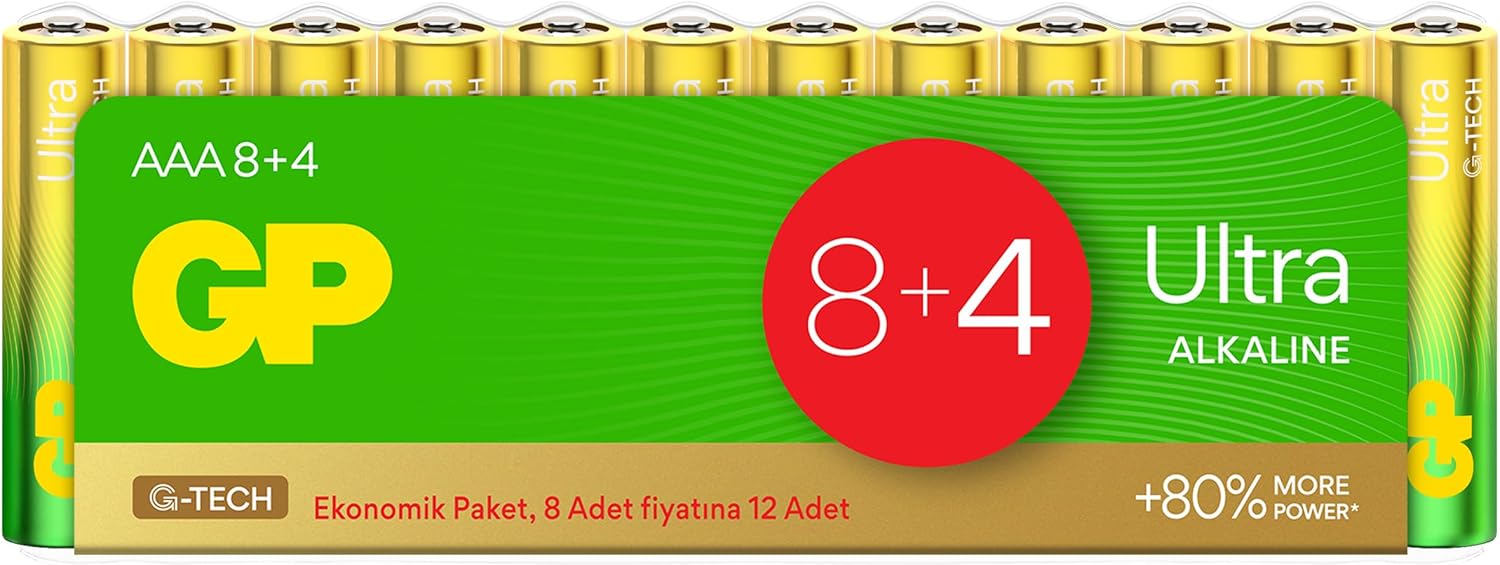 GP G-TECH Ultra Alkalin İnce LR03 - AAA Boy 1.5V Pil 12'li Shrink