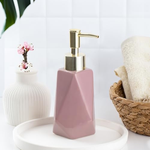 3203 Seramik Sıvı Sabunluk - Tezgah Üstü Banyo Mutfak Lavabo Sabunluğu - 250 cc Pudra