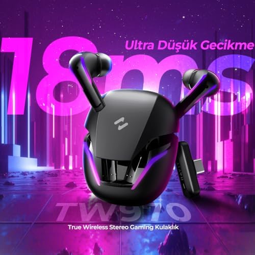 TW970 TWS RGB Gaming Bluetooth Kulaklık - 2.4GHz ve Bluetooth Modu (Siyah)