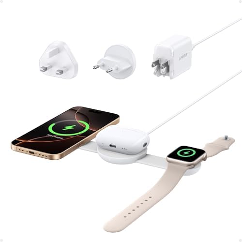 Alternative view of MagGo 3'ü 1 arada kablosuz şarj istasyonu, MagSafe uyumlu, Qi2 MagGo sertifikalı indüksiyon şarj cihazı, 15 W, katlanabilir seyahat şarj cihazı, 16/15/14, AirPods, (USB-C şarj