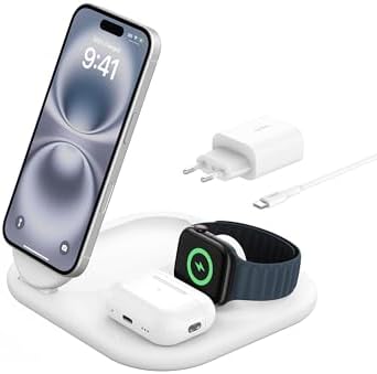 Alternative view of MagSafe Şarj Cihazı, BoostCharge 3'ü 1 Arada Manyetik Katlanabilir Şarj Aleti Qi2 15W - Kaymaz Tabanlı 16, 15,, AirPods için MagSafe Uyumlu Hızlı Şarj, PSU Dahil - Beyaz