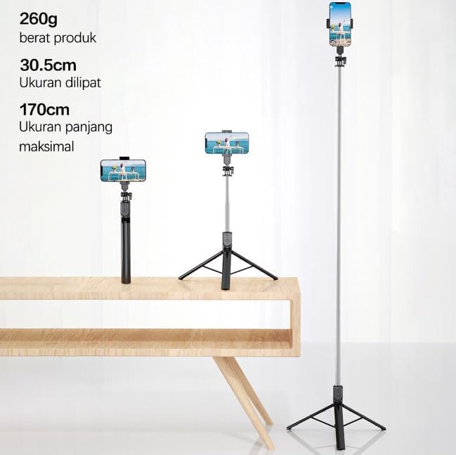 Alternative view of Bluetooth Kumandalı Telefon Tripodu – Ayarlanabilir Yükseklikli Selfie Çubuğu, Masaüstü ve Portatif Tasarım, Ev, Stüdyo, Tatil, Kamp ve Dış Mekan Çekimleri İçin Uygun P170