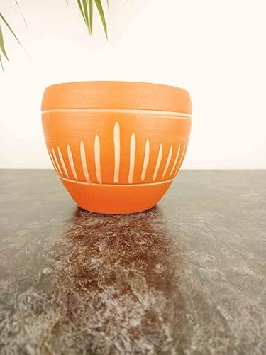 Alternative view of Ev Dekorasyon Dik Çizgi Desenli Terrakota Toprak Saksı Saksılık Salon Çiçeklik - 15 Cm