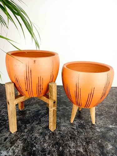 Alternative view of Ev Dekorasyon Siyah Çizgi Desenli Terrakota Toprak Saksı Saksılık Salon Çiçeklik İkili Set 3 Ayaklı- 4 Ayaklı- 15 Cm