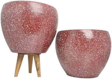 Ev Dekorasyon Bordo Granit Toprak Saksı Saksılık Salon Çiçeklik İkili Set Ayaksız - 3 Ayaklı- 15 Cm