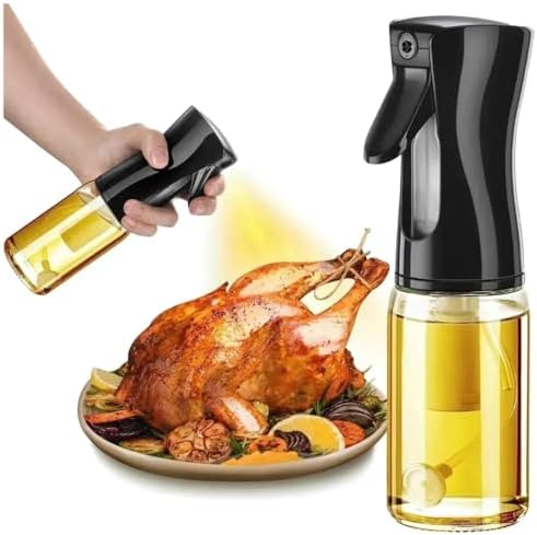 Sprey Yağdanlık Cam Şişe Yağ Püskürtücü 200 ml - Airfryer, Kızartma, Izgara ve Salata İçin Büyük Boy Yağlık (Siyah)