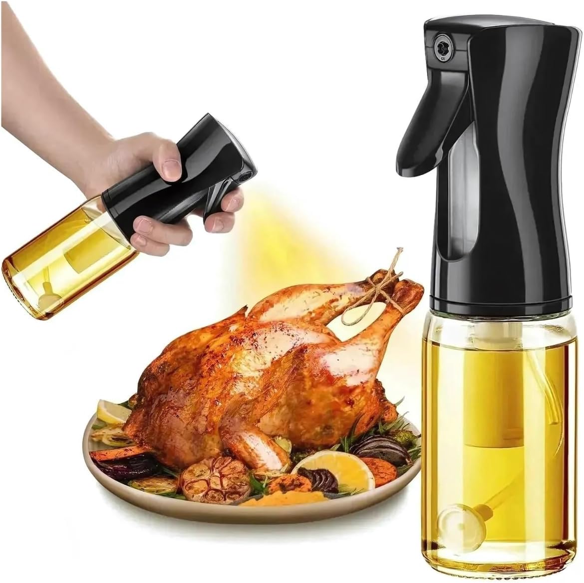 Alternative view of Sprey Yağdanlık Cam Şişe Yağ Püskürtücü 200 ml - Airfryer, Kızartma, Izgara ve Salata İçin Büyük Boy Yağlık (Siyah)