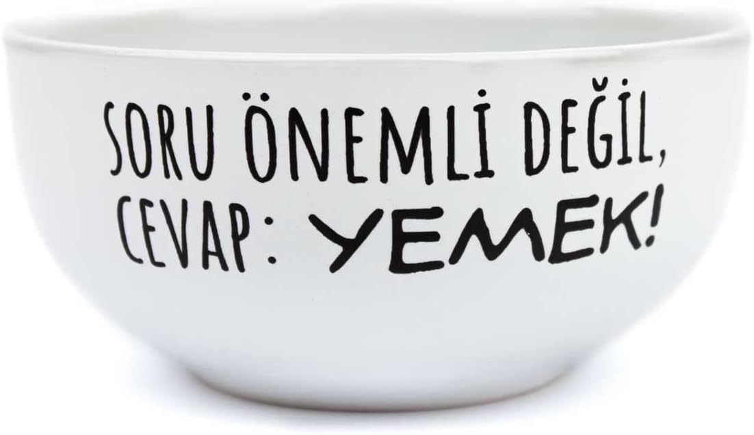 Alternative view of PALTO TASARIM Soru Önemli Değil, Cevap: YEMEK! Beyaz Seramik Kase - Hediye Seramik Kase