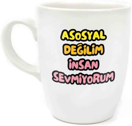 Alternative view of Asosyal Değilim İnsan Sevmiyorum Krem Oval Kupa - Hediye Seramik Kupa