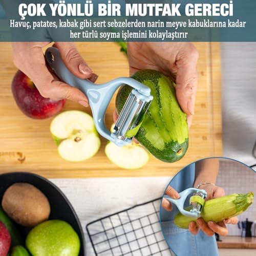 Alternative view of 3'ü 1 Arada Patates ve Sebze Soyucu – Paslanmaz Çelik Bıçaklı, Düz + Tırtıklı + Jülyen Soyma, Ergonomik Sap, Bulaşık Makinesine Uygun, Kompakt ve Dayanıklı Mutfak Gereci