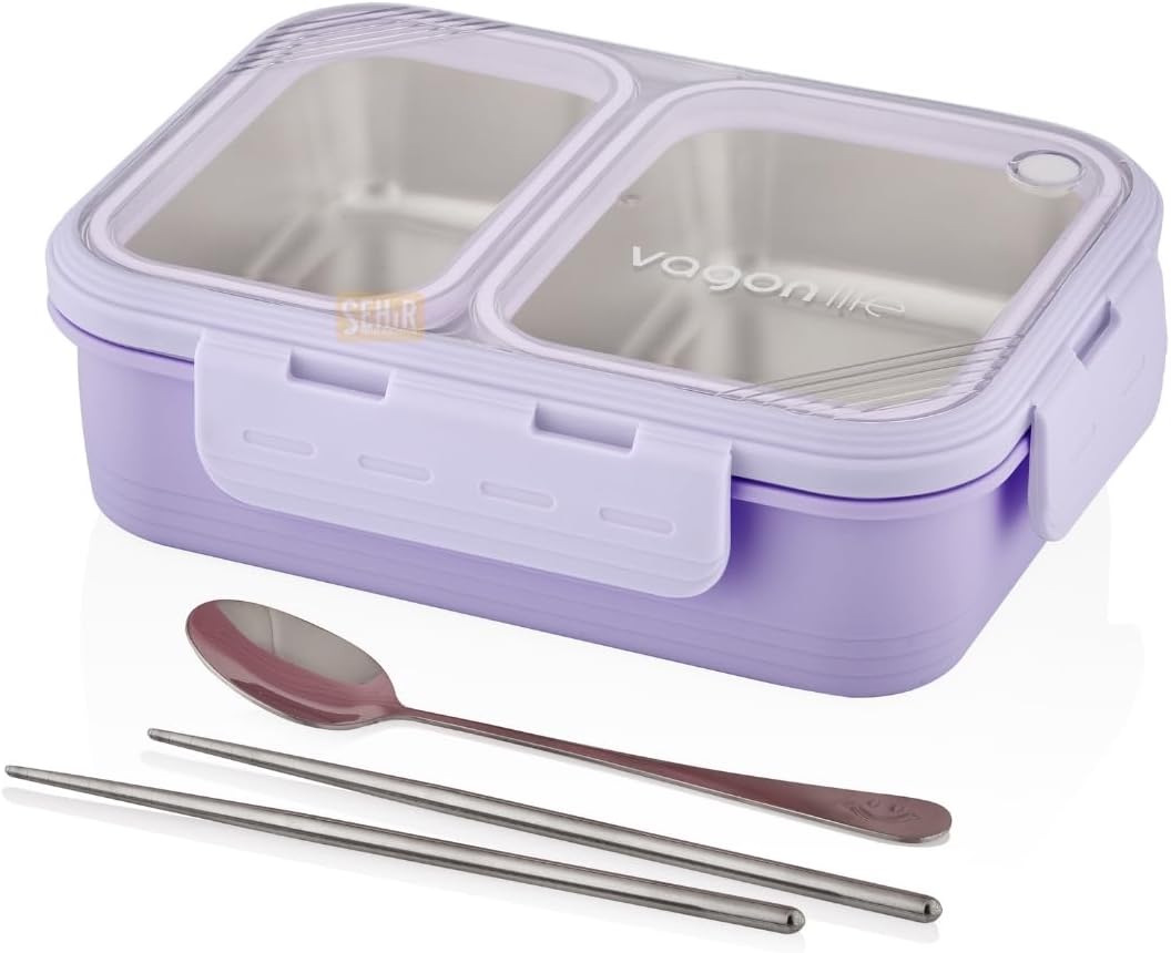 Alternative view of Bento 700ml Lunchbox Tek Katlı 2 Bölmeli Çelik Sefer Tası Yemek Kutusu (Mor)