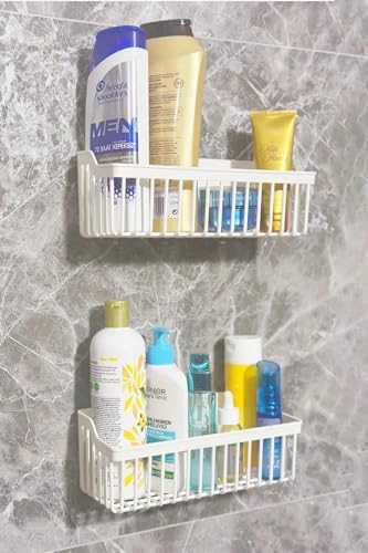 Alternative view of Yapışkanlı Banyo Rafı 2'li Banyo Düzenleyici Duş Rafı Kanca Askılı Organizer Şampuanlık Plastik