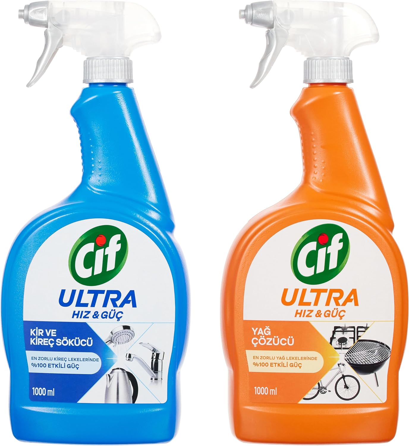 Cif Ultra Hız Güç Yağ Çözücü Sprey Leke ve Kir Çıkarıcı 1000 ml + Cif Kireç Sökücü Sprey 1000 ml