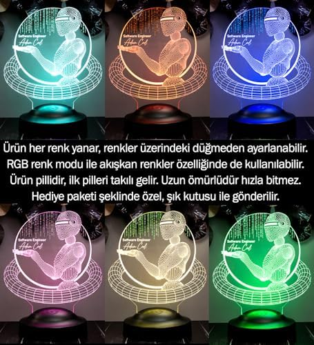 Yazılım Mühendisine Hediye, Programcı Hediyesi, Yapay Zeka Mühendisi, Bilgisayarcı Led Lamba