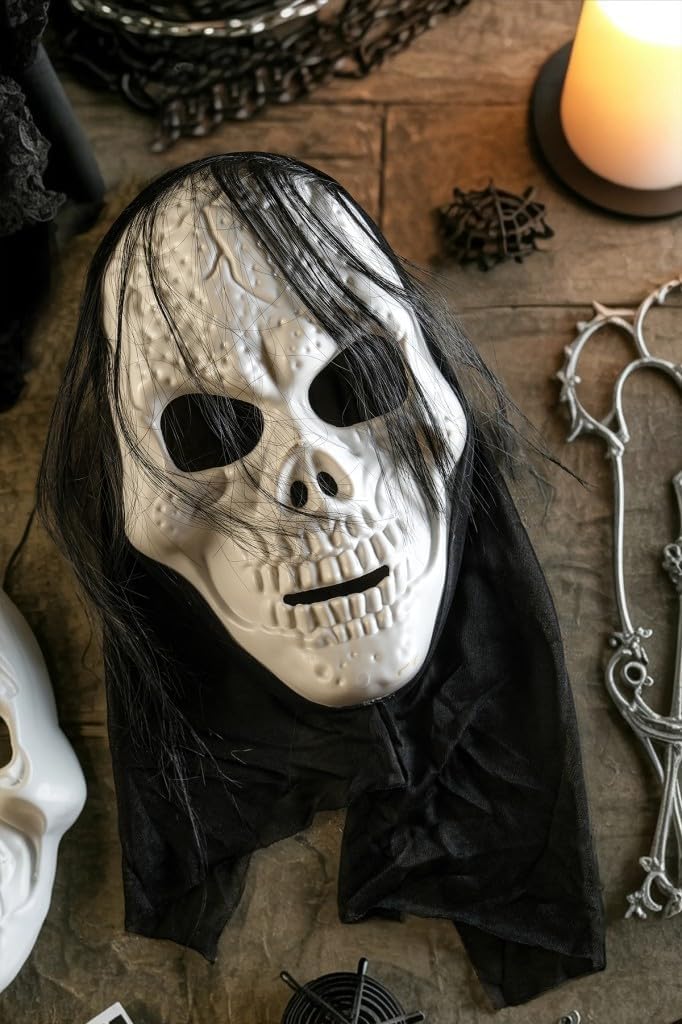 Alternative view of Halloween Maske İskelet Kuru Kafa Tüllü Siyah Beyaz