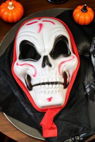 Halloween Maske İskelet Tüllü Kırmızı Beyaz