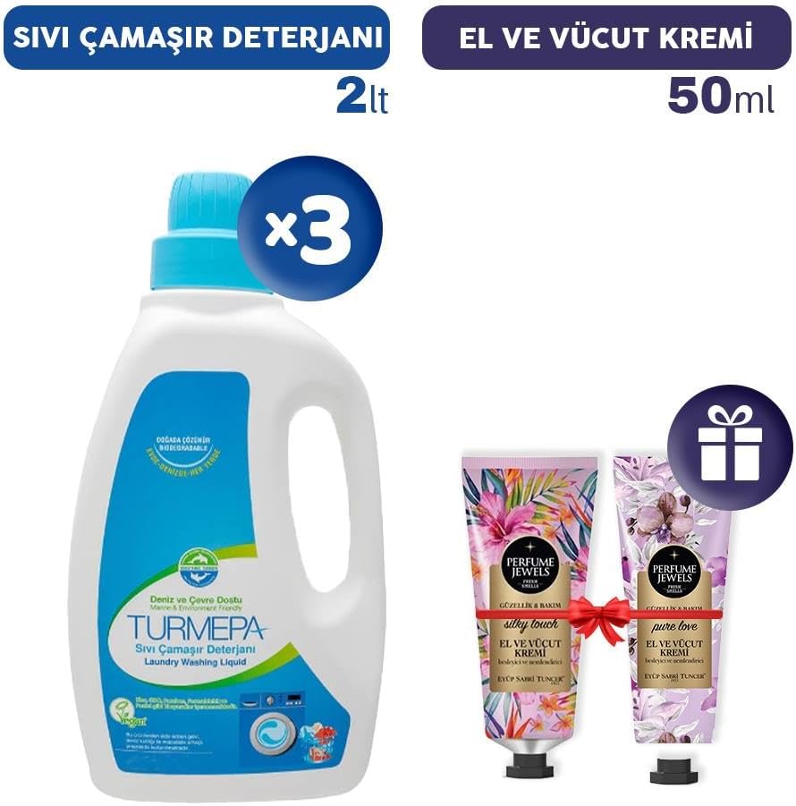Sıvı Çamaşır Deterjanı 2 lt x 3, El Kremleri Hediye