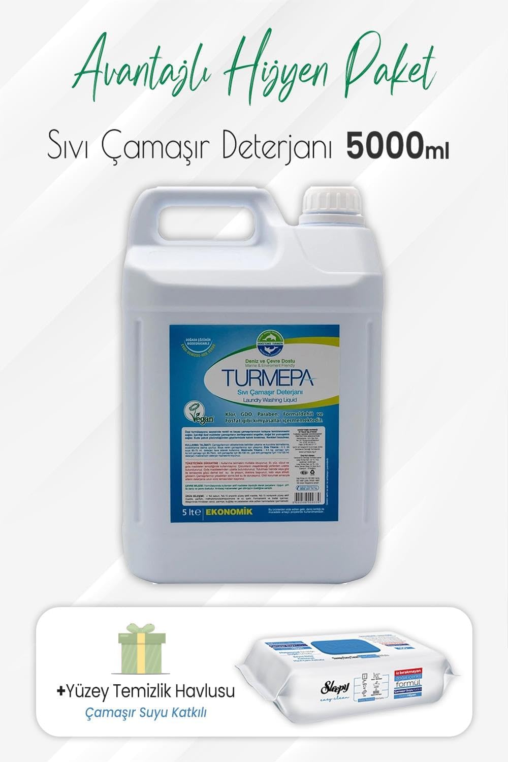Sıvı Çamaşır Deterjanı 5 lt ve Çamaşır Sulu Yüzey Temizlik 100' lü