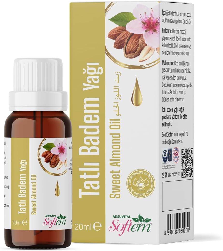 Softem Tatlı Yağı 20 Ml | Soğuk Pres Doğal Bitkisel Yağ | Cilt ve Saç Bakımı İçin, A ve E Vitamini İçeriği, Kirpik ve Kaş Bakımına Uygun, Nemlendirici ve Besleyici Etki