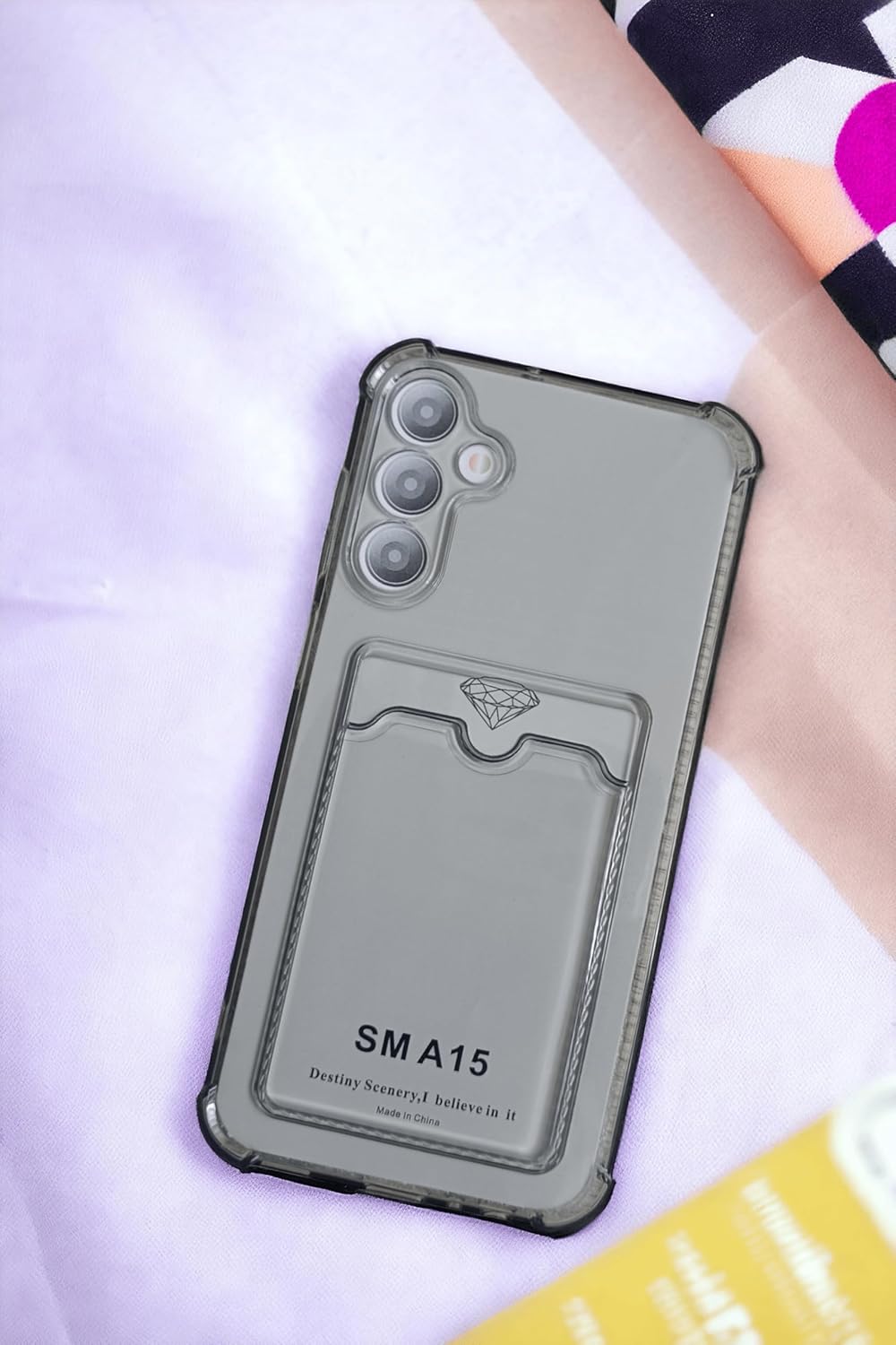 Alternative view of Galaxy A15 Kılıf Kartlıklı Köşe Koruma Tasarımlı Renkli Şeffaf K-Kart Kılıf (Siyah)