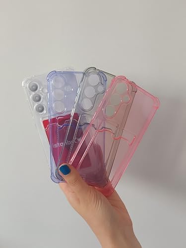Alternative view of Galaxy A55 Kılıf Kartlıklı Köşe Koruma Tasarımlı Renkli Şeffaf G-Kart Kılıf (Pembe)