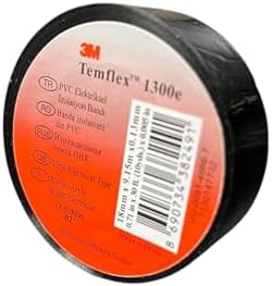 3M Temflex 1300E Elektrik İzolasyon Bandı Siyah – 10'lu Paket | 18 mm x 9,15 m | PVC Kablo Bandı | 600V Dayanıklı, Esnek ve Güçlü Yapışkanlı Elektrik Bandı