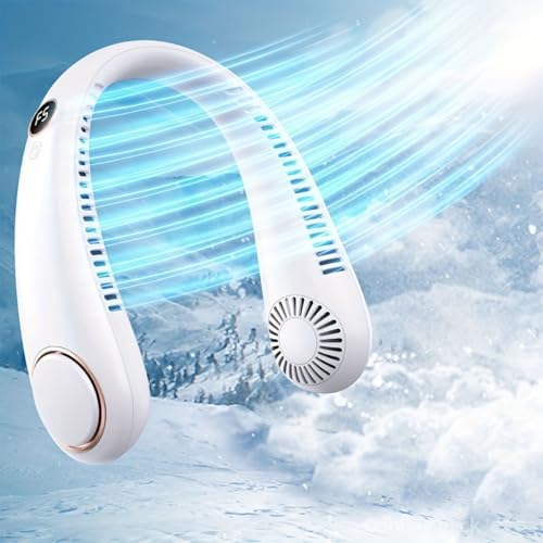 Yeni Nesil Boyun Askılı Giyilebilir Mini Fan 5 Kademeli Dijital Göstergeli Boyun Fanı Soğutucu Vantilatör Beyaz