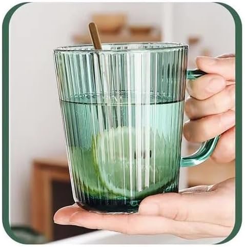 Alternative view of 2 Adet Renkli Cam Kupa Bardak Çay Kahve Meşrubat Tatlı Bardağı Yeşil ve Kahve 370 ml
