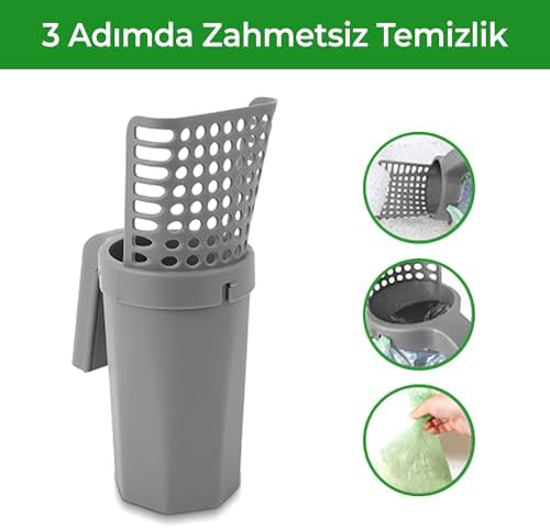gobypet always the best Hazneli kedi kumu küreği rulo çöp poşeti, çöp poşeti hazneli kedi kumu küreği, yeni nesil kedi kumu küreği, hazneli kedi kumu küreği (Mor)