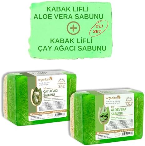 2'li Set Doğal Kabak Lifli Aloe Sabunu ve Kabak Lifli Çay Ağacı Sabunu