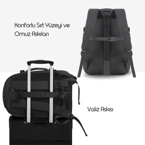 Explor Eco MCE-1205 34L El Bagajı Seyahat Sırt Çantası, 17.3 inç Laptop Sırt Çantası, Su Geçirmez Kabin Boy Sırt Çantası, Çevre Dostu, Reflektörlü Hafta sonu Çantası
