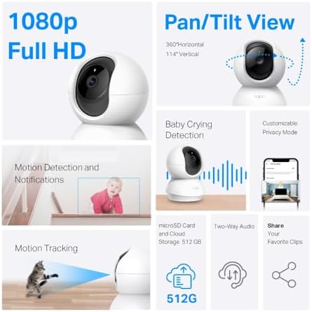 C200C, 1080P Full HD, Hareket Tespit ve Takibi, 360°, 9m Gece Görüşü, Çift Yönlü Ses, Sesli Alarm, Bulut/Yerel Depolama, Bebek Ağlaması Tespiti, İç Mekan Wi-Fi Güvenlik Kamerası