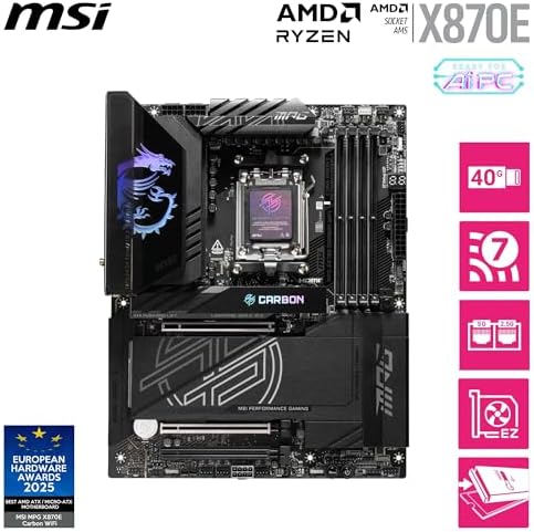 Alternative view of MSI MPG X870E CARBON WIFI AM5 DDR5 8400MHZ(OC) USB4 4x M.2 HDMI 5G LAN 2.5G LAN WIFI 7 RGB ATX