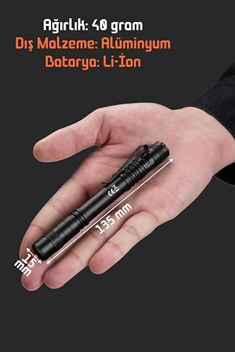 3 MOD Şarjlı Led Kalem Tipi El Feneri Zoomlu Flaşörlü Feneri 5 Watt Beyaz Işık 300 Lümen