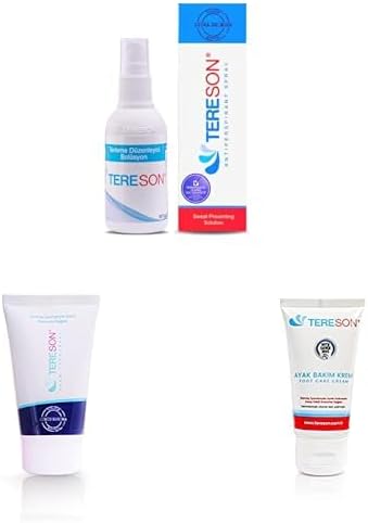 Tereson El,Ayak ve Koltuk Altı Terleme Düzenleyici Solüsyon 50 mL ve TeresonGümüş İyon Korumalı Krem Deodorant (40 ml) ve Tereson Koku Karşıtı Ayak Bakım Kremi 50 Ml