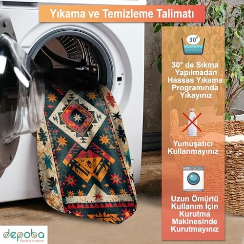 Nase Şönil Kaymaz Doğal Pamuk Tabanlı Yıkanabilir Antibakteriyel Çevre Dostu Salon Halısı 100x150