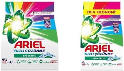 Ariel Dağ Esintisi Renklilere Özel 4,5 kg Hızlı Çözünme Toz Çamaşır Deterjanı ve Çamaşır Deterjanı 7 Kg 46 Yıkama