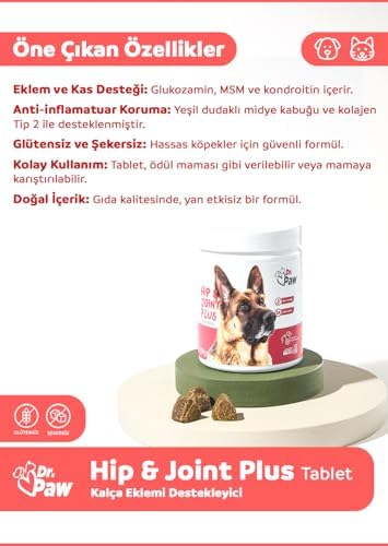 Hip & Joint Plus/Köpekler İçin Kalça, Eklem ve Kas Gelişimi Destekleyici (60 adet/120 gr)