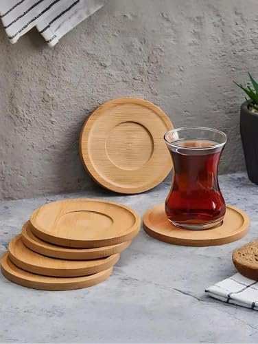 Alternative view of 6Adet Bambu Çay Tabağı, Çay Bardağı Altlığı, Estetik Sunum Sunumluk, Doğal Malzeme, Çevre Dostu ve Şık Tasarım (Yuvarlak)