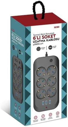 Alternative view of Termal Akım Korumalı Priz Çocuk Korumalı 6'Lı 2 Metre Uzatma Kablosu 6Xpriz 3Xusb Priz