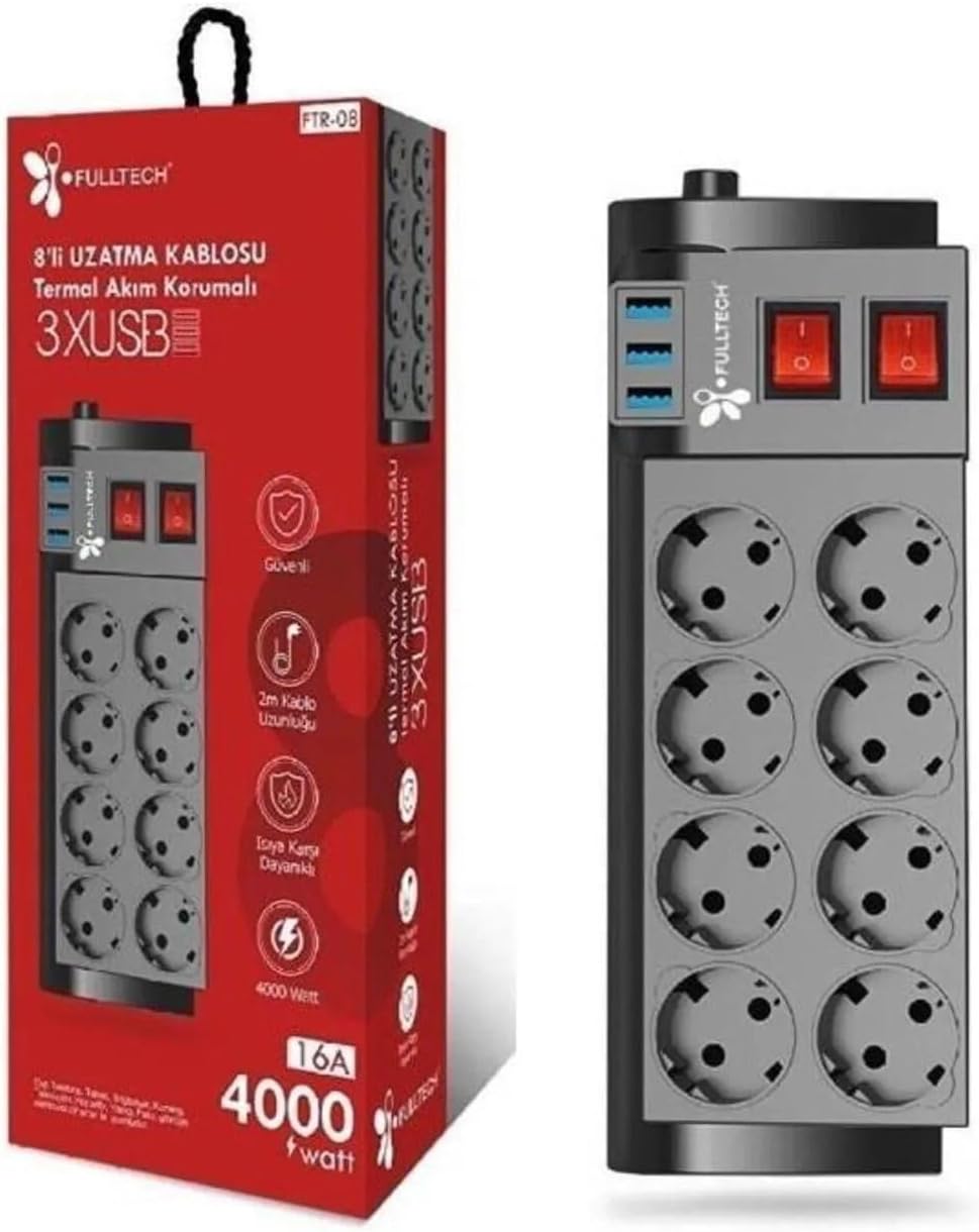 Alternative view of Termal Akım Korumalı 8Li Uzatma Kablosu 3Xusb 2 Metre 16 Amper