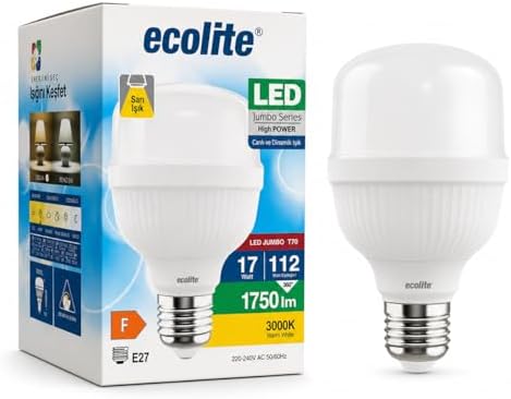 17W LED Ampul 3000K Sarı Işık 1750 Lümen 112W Eşdeğer E27 Duylu 70x109 mm Yüksek Güçlü Tasarruflu Ampul