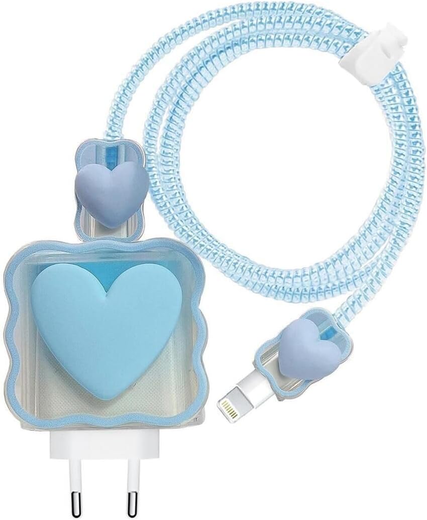 18w/20w ile uyumlu Mavi Kalp Şarj Aleti Kılıfı, Şarj Kablosu Örme Aparatı, Toparlayıcı, Kablo Koruyucu