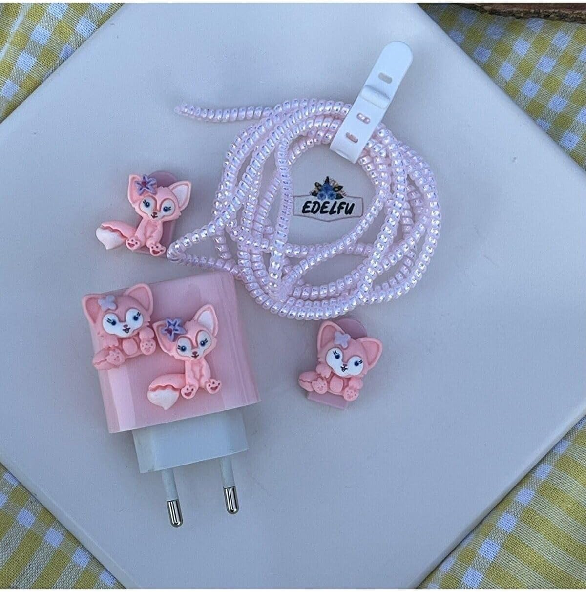 Alternative view of 18W/20W ile uyumlu Pembe Tilki Şarj Kılıfı, Şarj Kablosu Örme Aparatı, Toparlayıcı, Kablo Koruyucu
