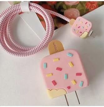 18W/20W ile uyumlu Pembe Dondurma Şarj Başlığı 3D Şarj Başlığı ve Kablo Koruyucu Set
